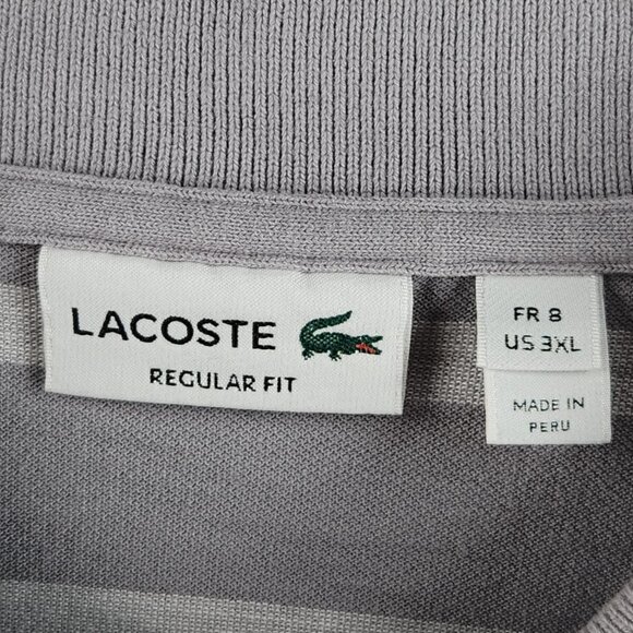 Lacoste Striped Gray Size 3XL (8) Polo Shirt Regular Fit Short Sleeve Peru - Picture 7 of 16